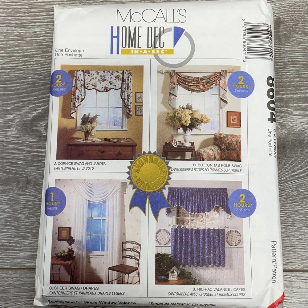 Uncut McCall’s Home Dec In A Sec Window Treatment Patterns 8078 8604 8772 9259 - Picture 4 of 16